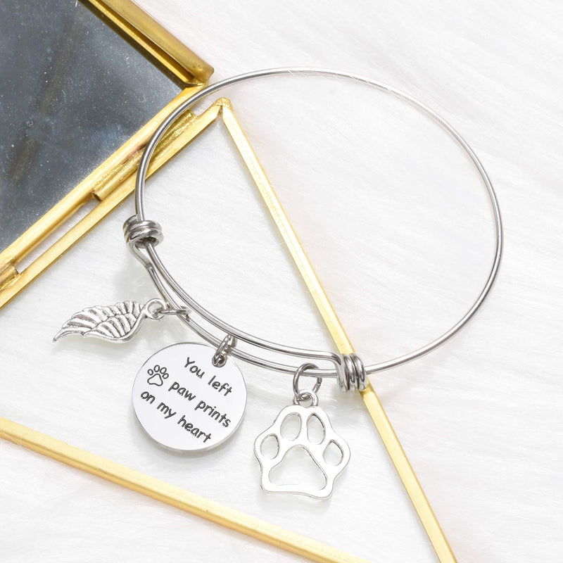 [Australia] - ecobuty Loss of Pet Memorial Gifts You Left Paw Print On My Heart Jewelry Sympathy Gift for Pet Owner Dog Memorial Gifts Remembrance Loss of Pet Gifts Loss of Pet Bracelet Left Paw Print-BR 