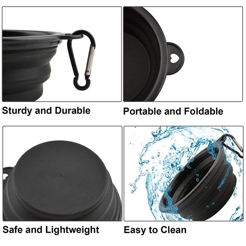 HACRAHO Collapsible Dog Bowls, 2 PCS Portable Dog Water Travel Bowls with Lids Foldable Silicone Dog Bowls with 2 Carabiners for Travel Hiking Walking, Green and Black, M - PawsPlanet Australia