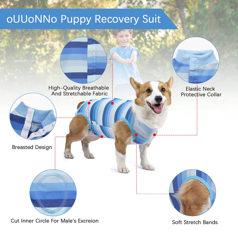 oUUoNNo Recovery Suit for Puppy Dog Surgical Recovery Suit for Abdominal Wounds or Skin Diseases Male Female Anti Licking Dog Onesies Pet Surgery Suit,Substitute E-Collar & Cone (S, Blue) S - PawsPlanet Australia