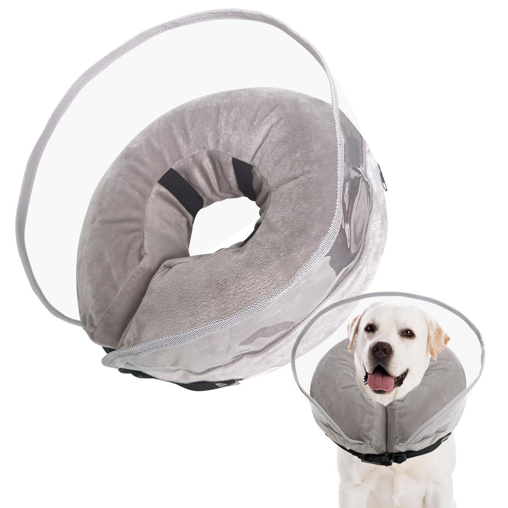 Winmany Inflatable Collar for Dogs Cats Protective Cone Recovery Collar Post Surgery Neuter Adjustable Pet Donut Collar with Baffle Prevents Biting and Scratching (Gray, M) Grey - PawsPlanet Australia