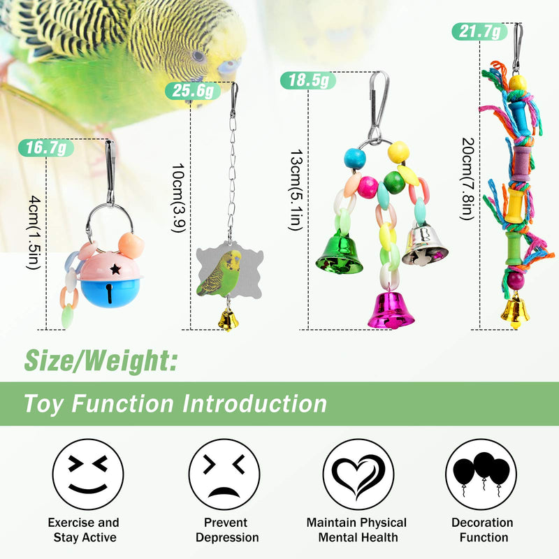 Chikanb 10 Pcs Bird Swing Chewing Toys, Parrot Mirror Natural Wood Hammock Bell Toys Suitable for Small Parakeets, Cockatiels, Conures, Finches, Budgie, Macaws, Love Birds, Little Pet and animals #2-10PCS-parrot toys - PawsPlanet Australia