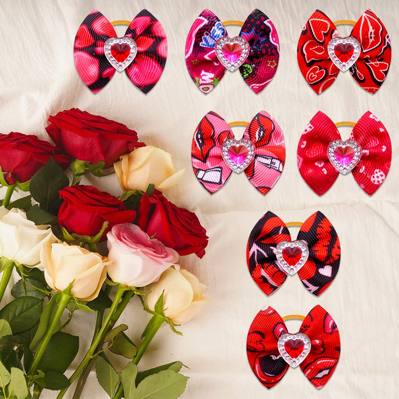 Mruq pet 80pcs Valentine's Day Dog Hair Bows, Bulk Holiday Pink and Red Dog Grooming Bows, Rhinestone Pearl Samll Dog Flower Bows with Rubber Bands for Festival Puppy Dog Hair Accessories A105+HA010+A019-80 - PawsPlanet Australia