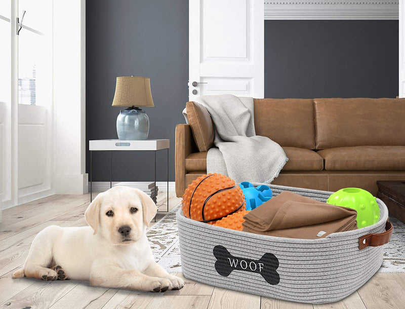 Morezi Pet Toy Storage Basket,Cotton Rope Basket,Puppy Bed.Suitable for storing pet supplies such as chew toys, dog clothes-Gray 35cm x 24cm x 14cm Gray - PawsPlanet Australia