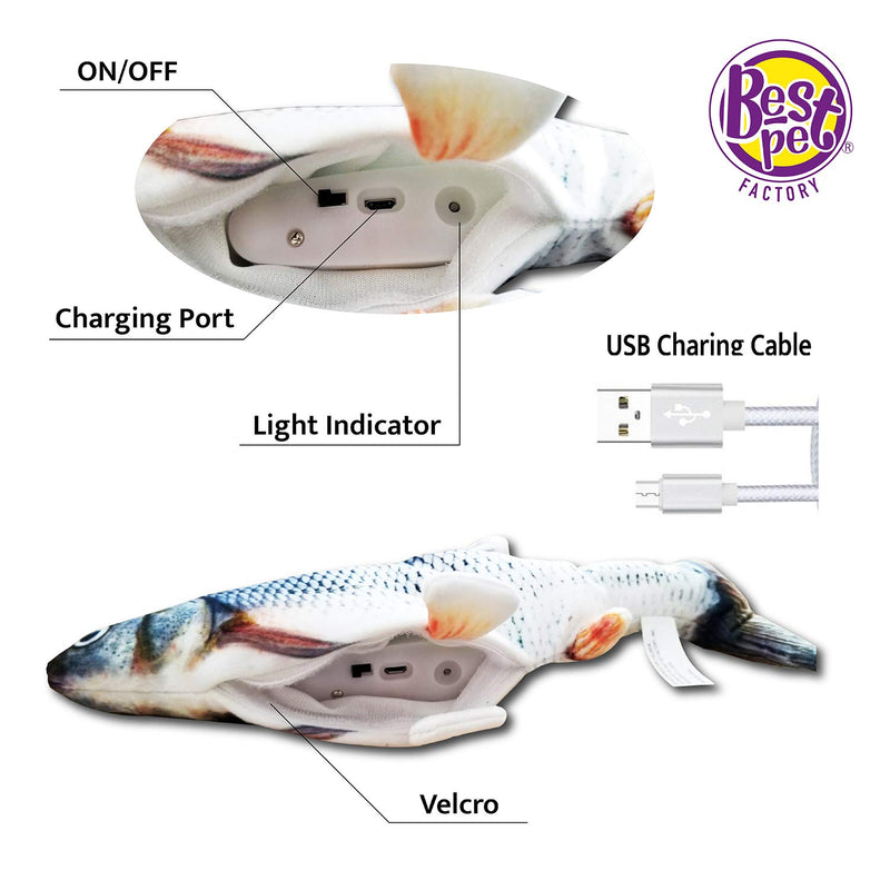 [Australia] - Interactive Cat Toy Plush Fish + 2 Catnip Bags - Realistic Fish Flop Moving Simulation, Electric Kicking, Scratching, Biting, Chewing, Teething Indoor Toy for Kittens-Robotic Motion, USB Rechargeable 