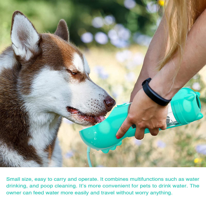 [Australia] - Cute Paws Dog Water Bottle for Walking, 4 in 1 Leak Proof Portable Dog Water Dispenser with Drinking Bowl Food Container Dog Waste Bag Poop Shovel for Pets Outdoor Walking, Hiking, Travel (17oz) 