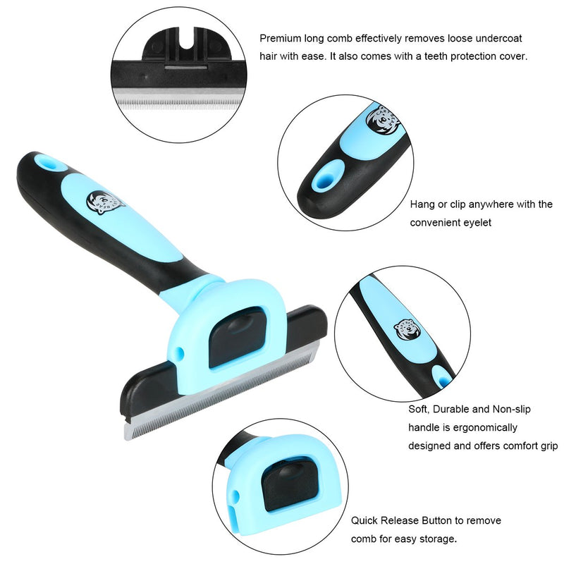 [Australia] - Cary Bear Grooming Brush and Deshedding Tool for Dog and Cat with Short to Long Hair - Large Comb Efficiently Remove Loose Hair and Reduce Shedding for Small Medium & Large Pet Blue 