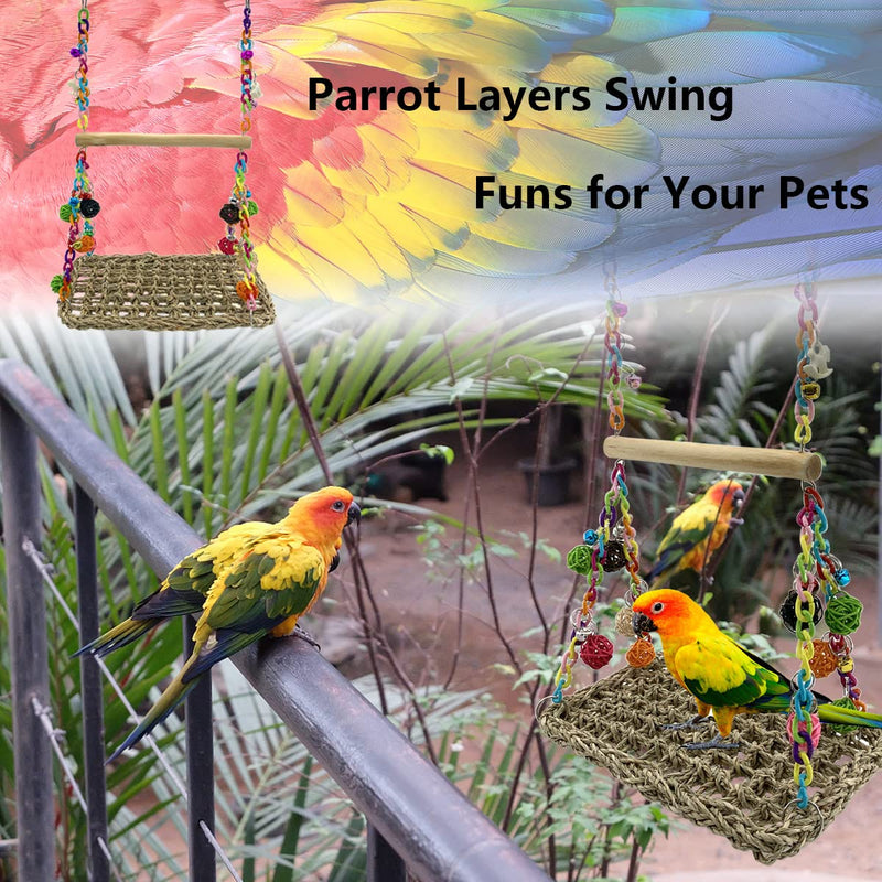 Vehomy Bird Seagrass Swing Toys with Wood Perch Bird Parrot Trapeze Swing Seagrass Bird Climbing Hammock Bird Perch Stand Chewing Toy for Lovebird, Cockatiel, Budgie, Conure Parrotlet, Parakeets - PawsPlanet Australia