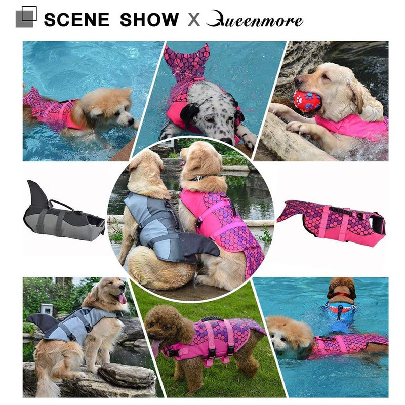 [Australia] - Queenmore Dog Life Jacket, Ripstop Life Vest for Small, Middle, Large Size Dogs, Fish Style Floatation Vest with Adjustable Soft Rubber Handle X-Small Grey Shark 