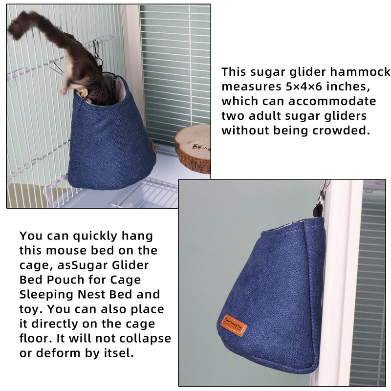 Sugar Glider Bed Pouch for Cage Sleeping Nest Bed, Warm Pouch for Cage Accessories, Sugar Gliders Hammock Pouch Sack Swing Hanging Bed Bedding (Blue) Blue - PawsPlanet Australia