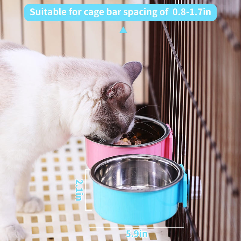 kathson Crate Dog Bowl, Removable Stainless Steel Hanging Pet Cage Bowl Food & Water Feeder Coop Cup for Cat, Puppy, Birds, Rats, Guinea Pigs 2pcs(blue,green) - PawsPlanet Australia