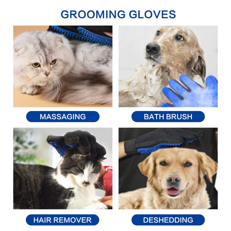 Yatoo Pet Grooming Glove Comb Brush Massage Tool Kit for Cats Dogs Long Short Fur Hair Remover Mitt Gentle Deshedding Removes Tangles Knots Loose Fur and Dirt Contains 2 Gloves and 1 Comb Blue - PawsPlanet Australia