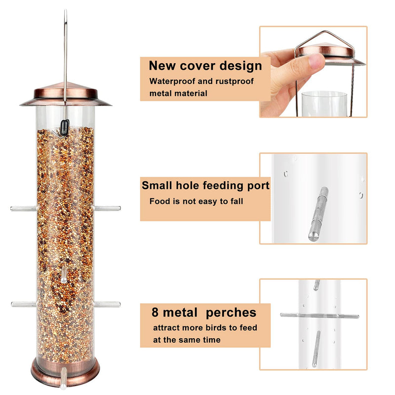 Urban Deco Niger Seed Feeder for Finch Hanging Thistle Seed Feeder Metal Tube Goldfinch Feeder for Garden Outdoor Copper - PawsPlanet Australia