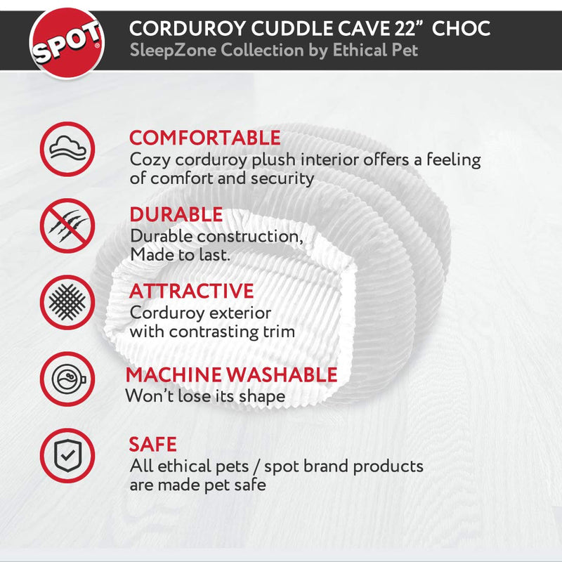 [Australia] - Sleep Zone Corduroy Cuddle Cave Dog Bed - Fabric Bottom - 22X17 Inches / Chocolate / Attractive, Durable, Comfortable, Washable. By Ethical Pets 