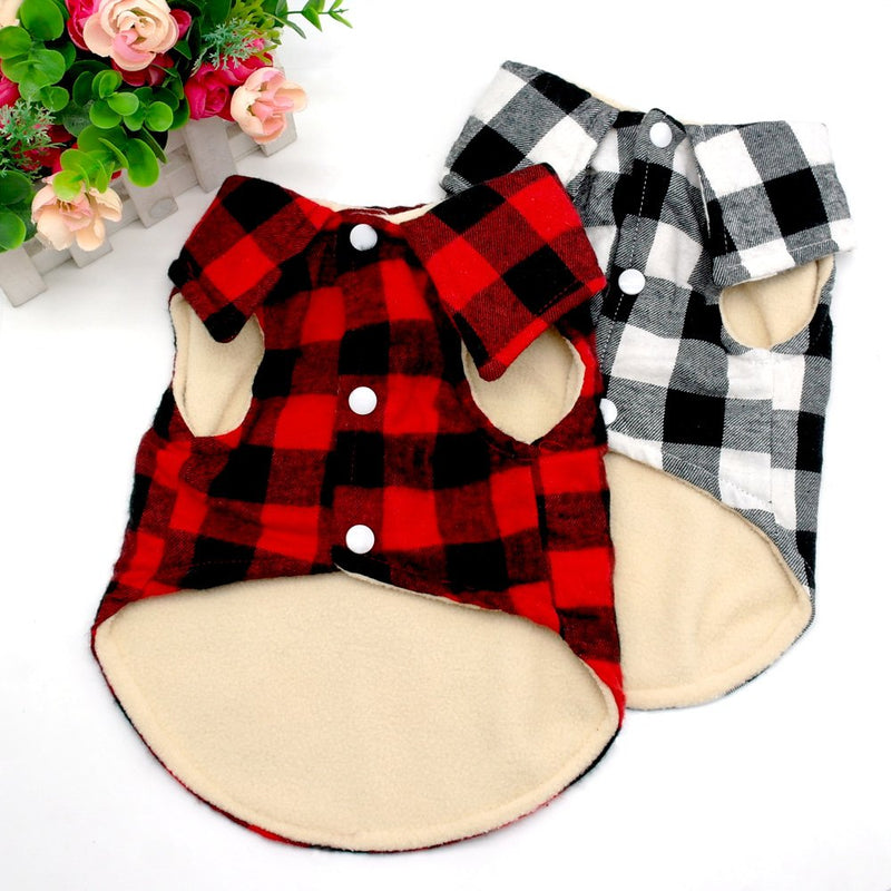 [Australia] - Beirui Windproof British Plaid Dog Sweater Winter Coat - Buffalo Plaid Dog Pajamas Cold Weather Dogs Jacket for Puppy Small Doggie Yorkie Chihuahua Maltese Puppy Black Red S: Chest 13",Back Length 8" 