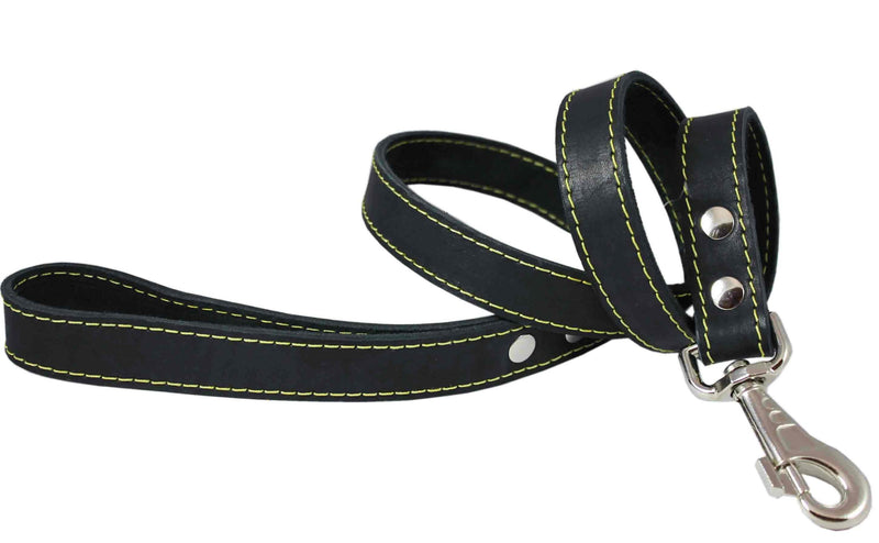 [Australia] - 4' Classic Genuine Leather Dog Leash 1" Wide for Largest Breeds Black 