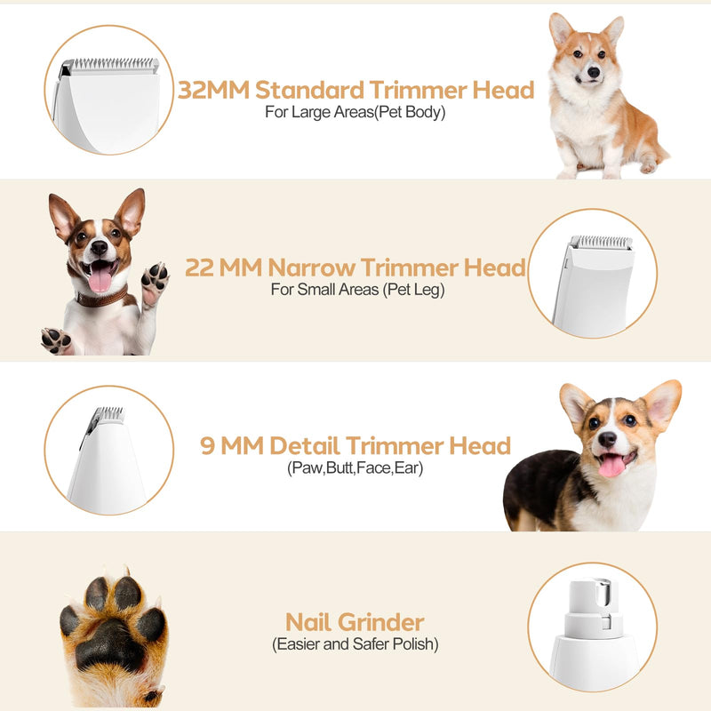 Masagotti Dogs Hair Clippers Grooming Kit with Nail Grinder, 4 in 1 Cordless Electric Trimmer Low Noise USB Rechargeable Pet Clippers for Dogs Cat,Grooming Paws, Eyes, Ears, Face,Matted Hair Dog Hair Clippers Kit - PawsPlanet Australia