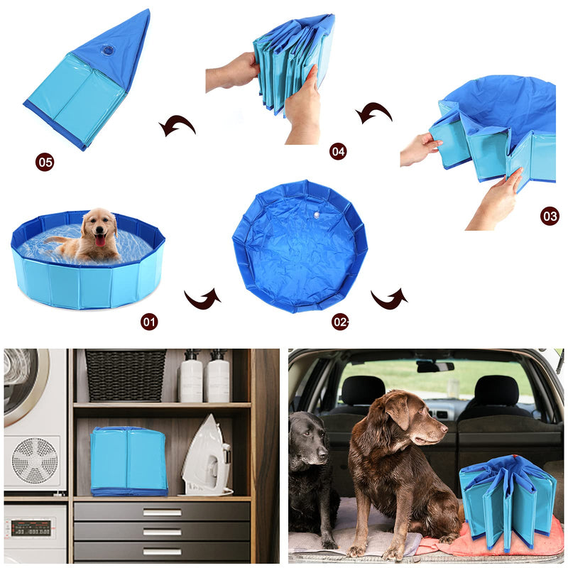 Dyna-Living Pet Paddling Pool Foldable Swimming Pool for Dogs Cats Kids Puppy Bathing Tub Portable PVC Non-Slip Pet Kid Foldable Pool for Indoor Patio Yard Garden - PawsPlanet Australia