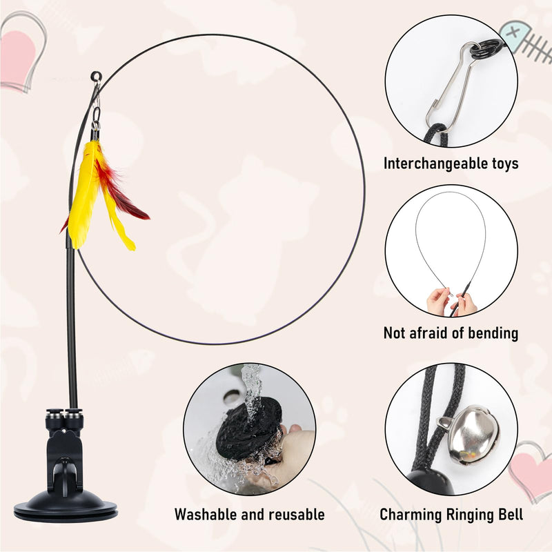 GOHHME Pack of 15 interactive cat toy fishing rod with feather, cat toy with bird, cat fishing rod with suction cup, cat stick toy with feathers for cats, feather toy with suction cup - PawsPlanet Australia