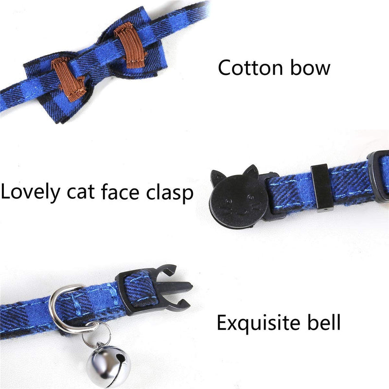 [Australia] - SLSON 2 Pack Cat Collar Breakaway with Bell Plaid Kitten Collars with Cute Bowtie for Pet Kitten Cats and Small Dogs Pets Adjustable from 8-11In, Black and Blue 