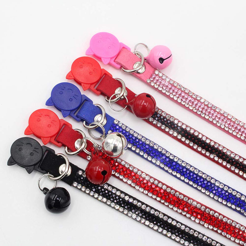 Small Pet Collar,Bling Bling Rhinestone Adjustable Comfort Microfiber Soft Cat Collars Pet Buckle Collar with Bell for Cats Puppy Small Dogs,S Pink S: Neck Circumference 25-32cm - PawsPlanet Australia