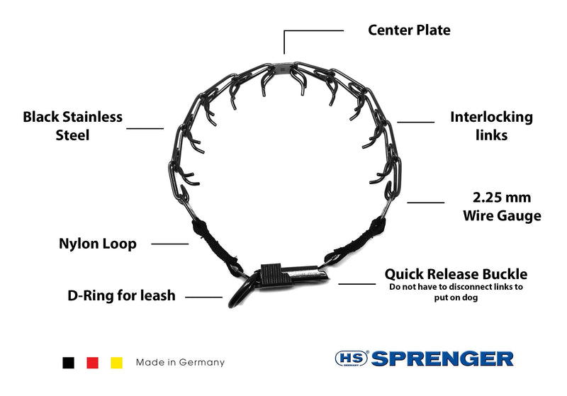 Herm Sprenger Black Stainless Steel Prong Dog Training Collar with Quick Release Buckle Ultra-Plus Pet Pinch Collar No-Pull Collar for Dogs Made in Germany 16in (40cm) x 2.25mm - PawsPlanet Australia