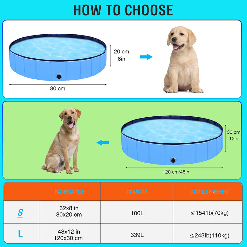 Dog Pool Folding Pet Bath for Small to Large Sized Dogs Outdoor PVC Swimming Bathing Tub Pool for Dogs and Cat L 120*30CM - PawsPlanet Australia