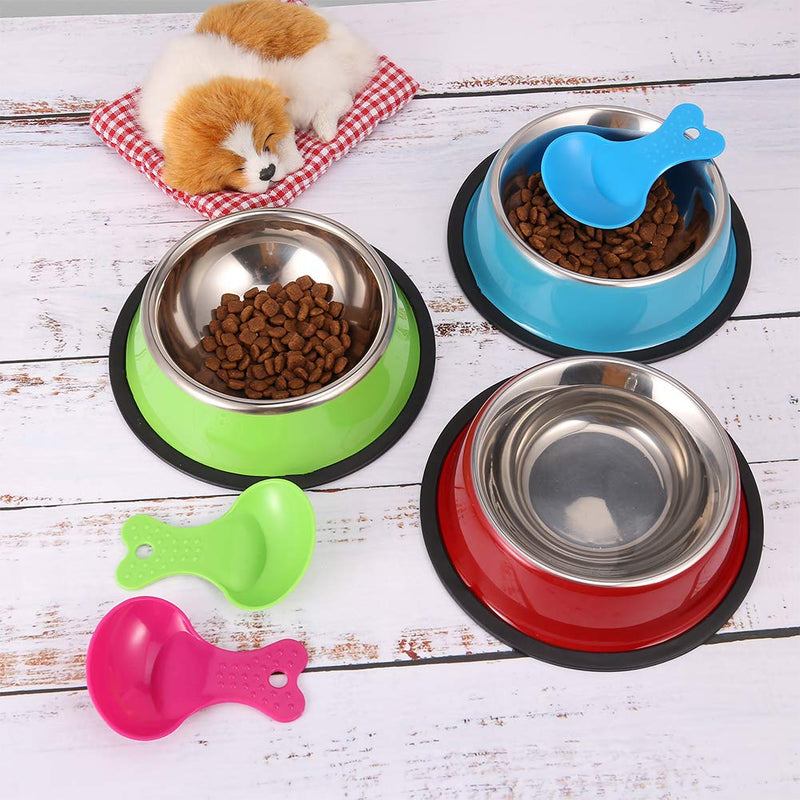 Heyu-Lotus 3 Pack Dog Bowl, Stainless Steel Dog Feeding Bowls with 3 Food Scoops, Anti-slip Small Pet Food & Water Bowl for Small and Medium Dogs, 12oz/350ml (Red, Blue, Green) - PawsPlanet Australia