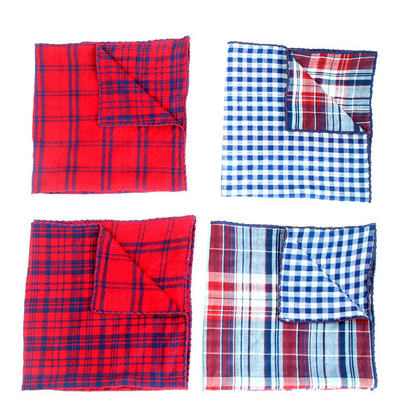 [Australia] - Invlab Dog Bandanas - 4 Pack Washable Triangle Bibs Scarfs, Reversible Plaid Printing Kerchief for Dogs and Cats Pack of 4 