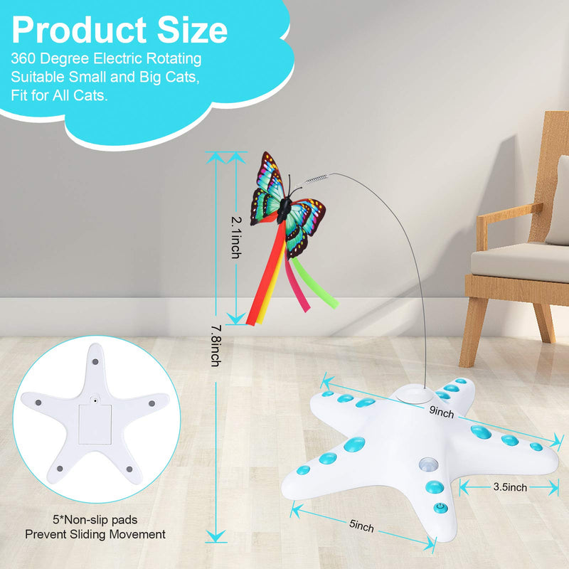 PENGZHEDI Cat Toy, Motion Sensor Interactive Kitten Toys with Fluttering Butterfly,Funny Cat Teaser Toys for Indoor Pets,Automatic Electric Rotating Butterfly Cat Toys with 2 Different Replacements. - PawsPlanet Australia