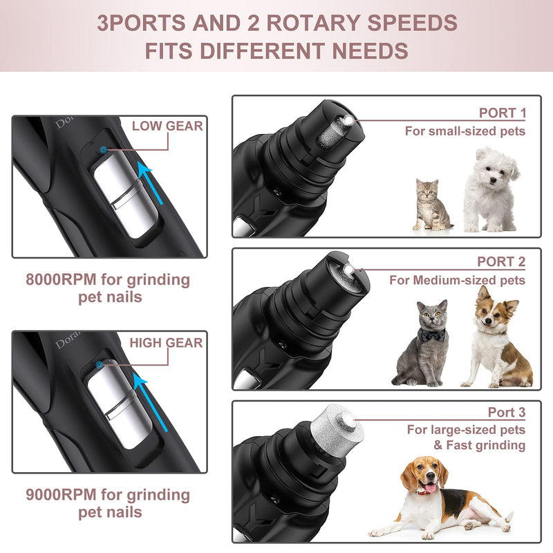 Dorakitten Dog Nail Grinder with Clippers: Professional 2 Fast Speeds Electric Pet Nail File Grinder with LED Light - 18h Working Time Low Noise Pet Nail Trimmer for Small Medium Large Dogs & Cats - PawsPlanet Australia