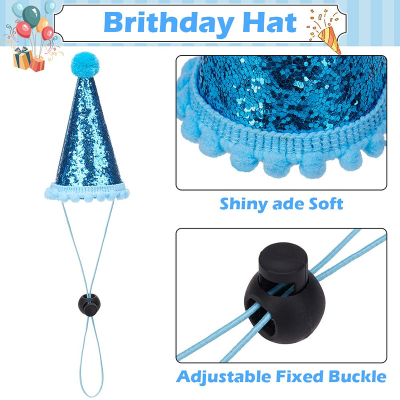 CUTEFURRY Boy Dog Birthday Bandana and Hat Set, Soft Breathable Birthday Triangle Scarf and Cute Party Hat, Excellent Birthday Gift for Small Medium Dogs, Puppies Blue - PawsPlanet Australia