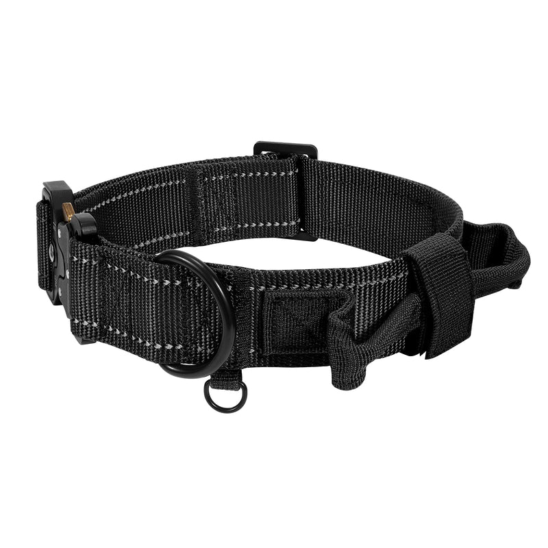 WHIPPY Wide Military Dog Collar with Control Handle Adjustable Quickly Release Metal Buckle Nylon K9 Dog Collar Heavy Duty Training Reflective Collar with USA Flag for Medium Large Dog Pet M-(18"-21") A-black - PawsPlanet Australia