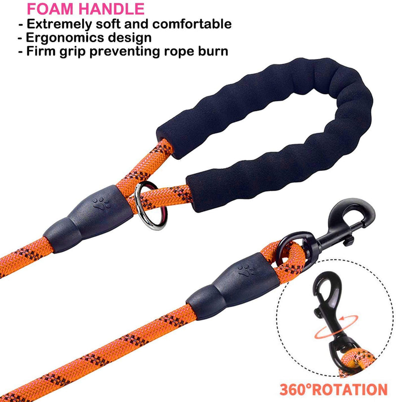 BB Brotrade Dog Leash,5 FT Heavy Duty Double Handle Dog Leash with Comfortable Padded and Reflective,Rope Dog Leashes for Small,Medium,Large Dogs (Orange) Orange - PawsPlanet Australia