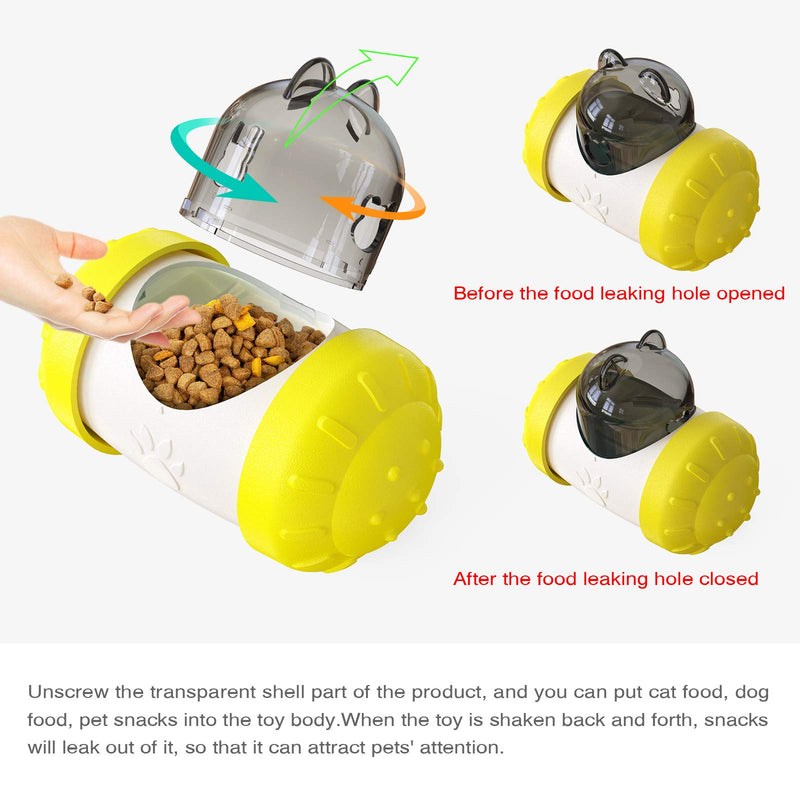 FOUNDOVE Puppy Puzzle Toys, Puppy Treat Dispenser Slow Feeder Bowl Dog Toy Tumbler-self-Weight Balance Design Dog Brain Games Feeder with Non-Slip (Yellow and white) - PawsPlanet Australia