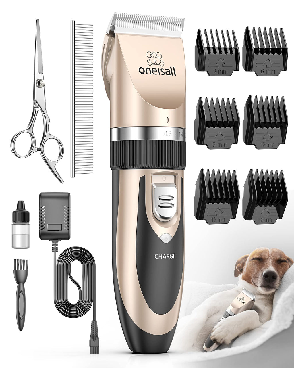 oneisall Quiet Dog Clipper Professional Clipper Dog Cat Pet Hair Trimmer Electric Dog Trimmer Cordless Hair Clipper (Gold) Gold - PawsPlanet Australia
