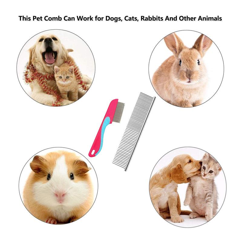 Dog Comb, Cat Comb, Pet Comb, Metal Comb, Steel Comb, Cat Grooming Comb for Removing Tangles and Knots (Slive + Pink) - PawsPlanet Australia