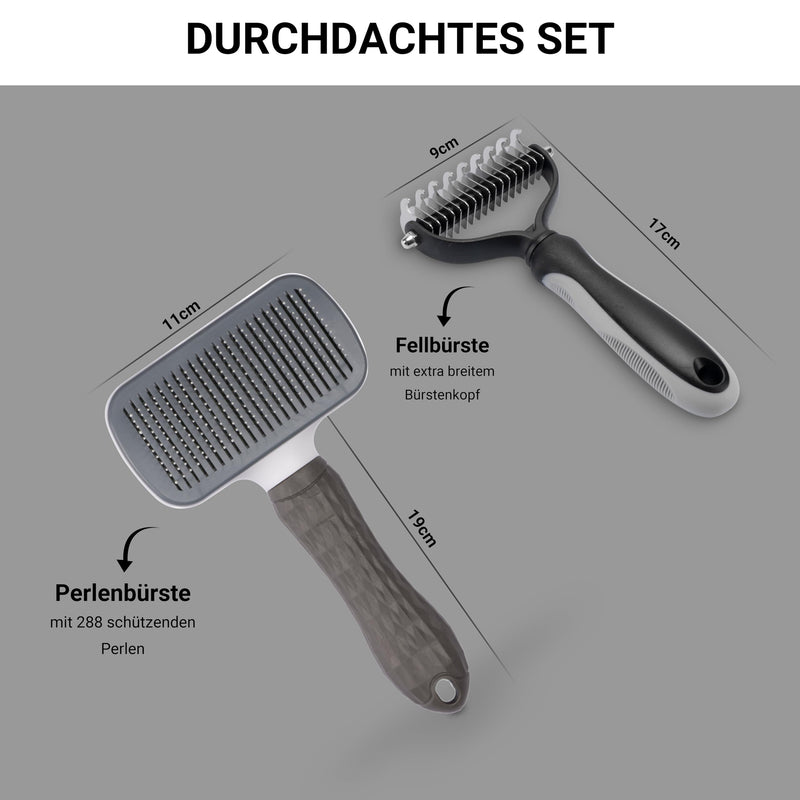 FinoPet set of 2 with different dog brushes/cat brushes, long hair short hair undercoat brushes, animal hair remover, dog accessories or cat accessories for your cat and dog. Set of 2 with pearl brush and fur comb - PawsPlanet Australia