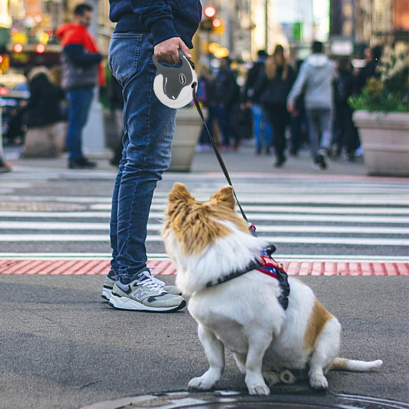 SKERITO Retractable Dog Lead, 360° Tangle-Free Heavy Duty 16ft Reflective Walking Dog Leash Ribbon with Anti-Slip Handle for Medium and Large Dogs Up to 110lbs, One-Handed Brake, Pause and Lock (Gery) Grey - PawsPlanet Australia