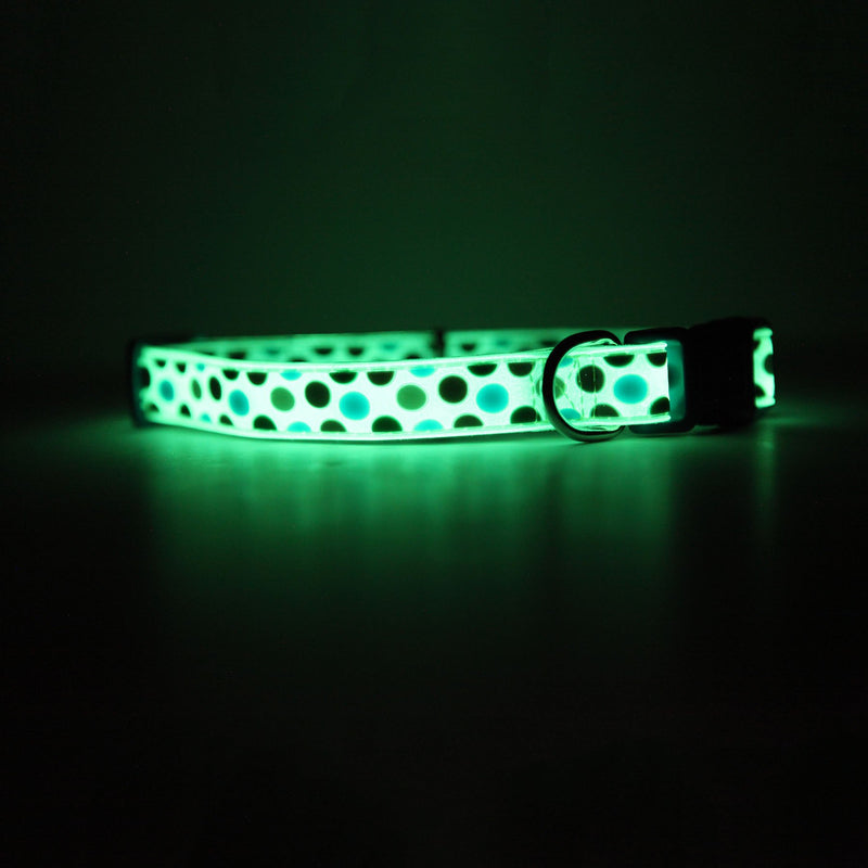 [Australia] - Petmate Adjustable Easy to Clean Glow in The Dark Collars 3/4" x 14-20" Green Dots 