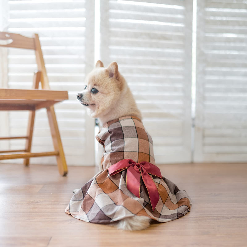 KOOLTAIL Elegant Bowtie Plaid Dog Dress Cute Holiday Checked Puppy Skirt Pet Outfit Clothes for Small Medium Cats Dogs - PawsPlanet Australia