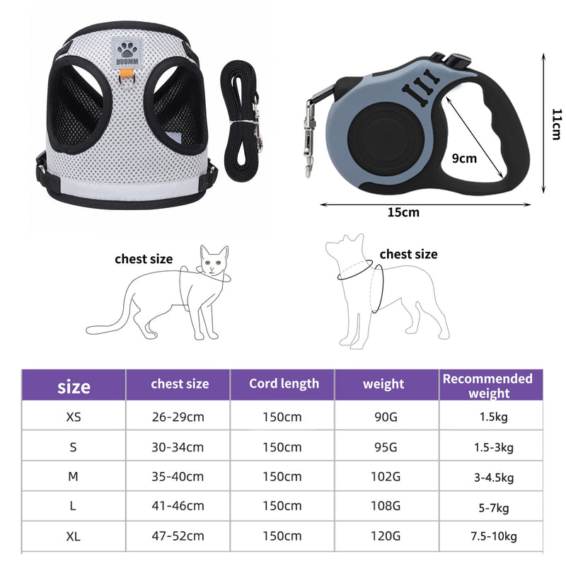 Cat harness set with leash, automatic cat harness for small dogs with 5 m/16.4 feet, cat leash, adjustable, escape-proof cat harness, escape-proof with leashes and night reflector (S) S - PawsPlanet Australia