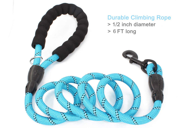 [Australia] - BAAPET 6 FT Strong Dog Leash with Comfortable Padded Handle and Highly Reflective Threads Dog Leashes for Small Medium and Large Dogs Blue 