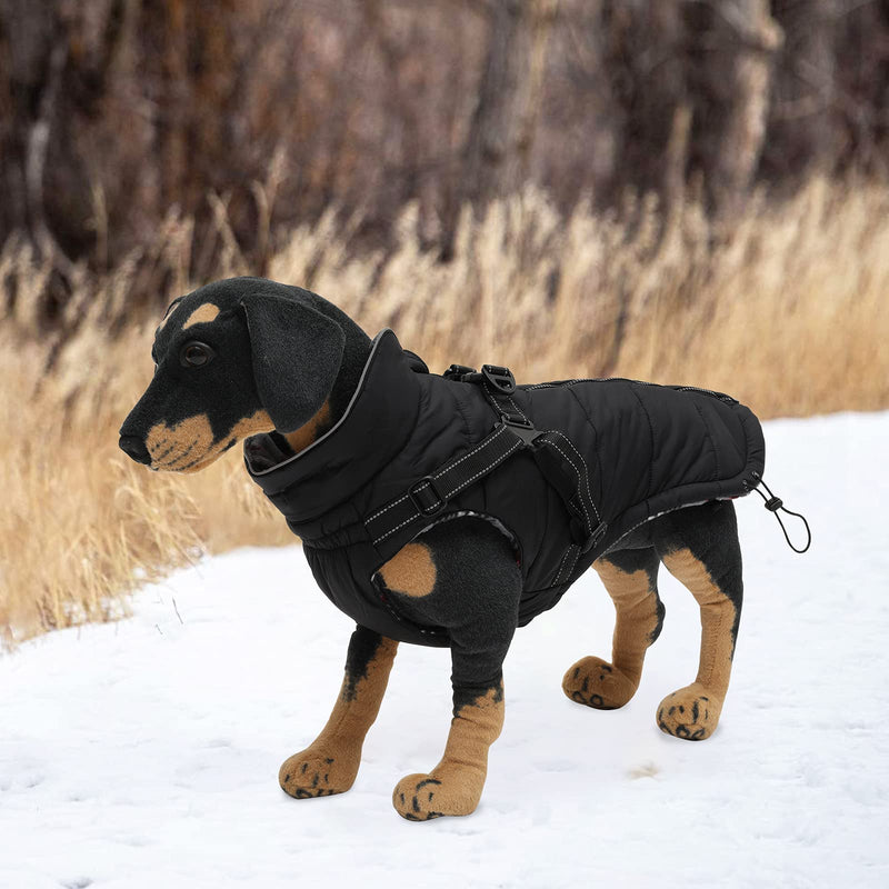 Pethiy Winter Warm Coat Waterproof Dog Winter Jacket with harness traction belt,Pet outdoor jacket Dog autumn and winter clothes For Medium, small Dog-Black-S S Black - PawsPlanet Australia