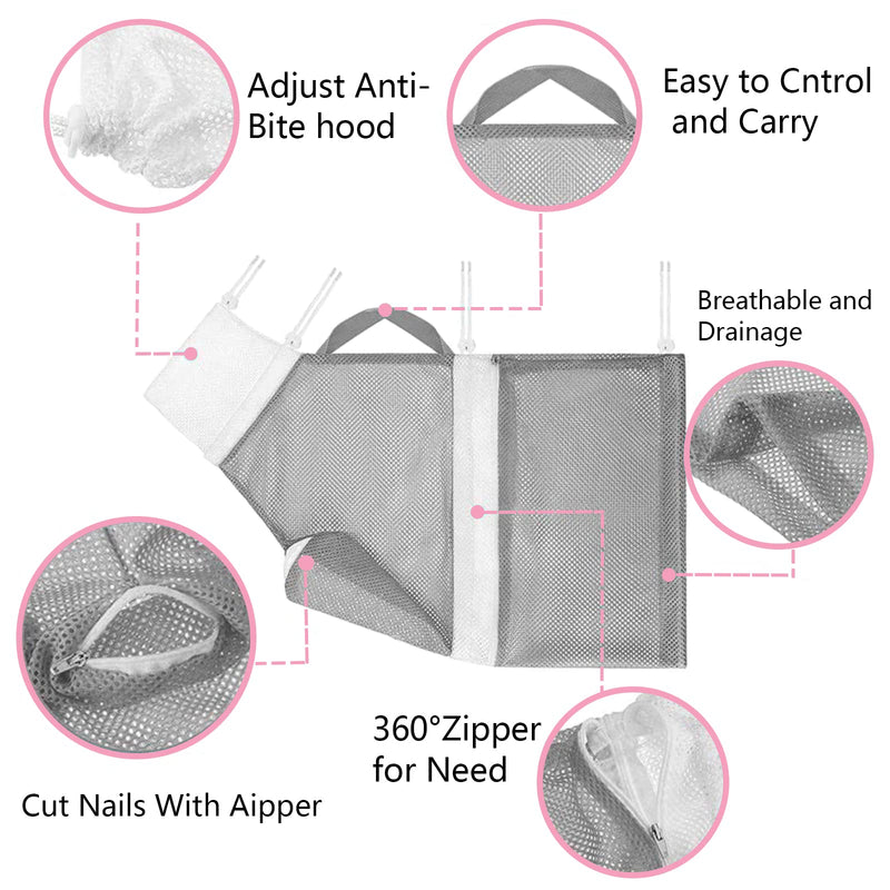Cat Bathing Bag Cat Shower Net Bag, Breathable, Multifunctional, Adjustable, Bite and Scratch Resistant, with Cat Comb and Fur Brush for Bathing/Nail Trimming/Ear Cleaning - PawsPlanet Australia
