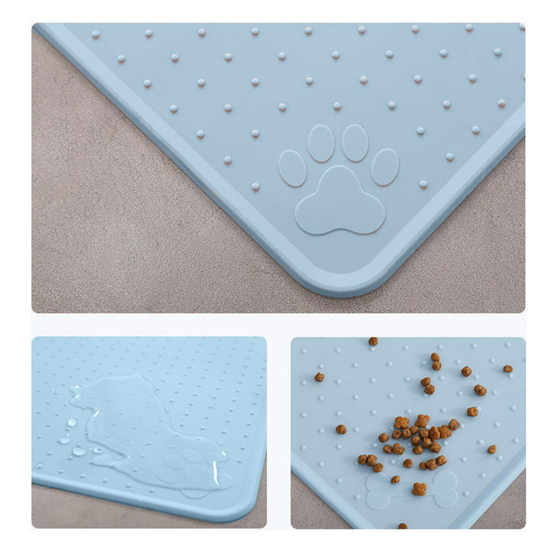 MKDcom Pet Placemat for Dog and Cat, 2 Pack Silicone Waterproof Dog Food Bowl Mats for Floors, Cat Feeding Mats Tray for Prevent Food and Water Overflow, 12.8 inches x 12.8 inches Blue - PawsPlanet Australia