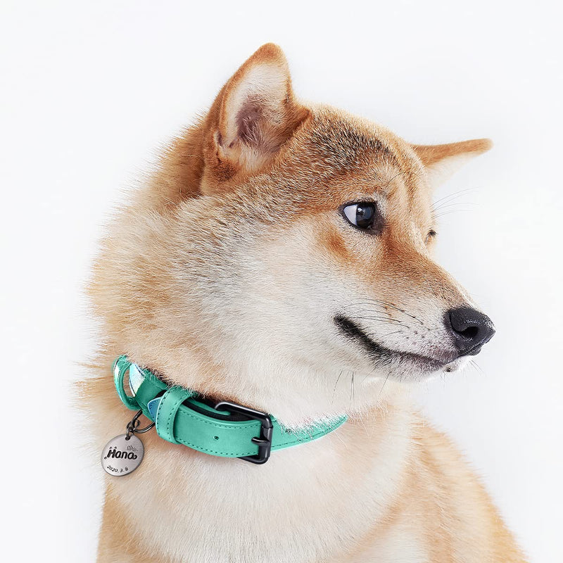 Feeko Reflective Dog Collar, Adjustable Basic Dog Collar with Soft Neoprene Padding, Strong PU Leather Dog Collar for Small Medium Large Dogs S: 2.0cm Wide for 32-40cm Neck Green (Reflective) - PawsPlanet Australia