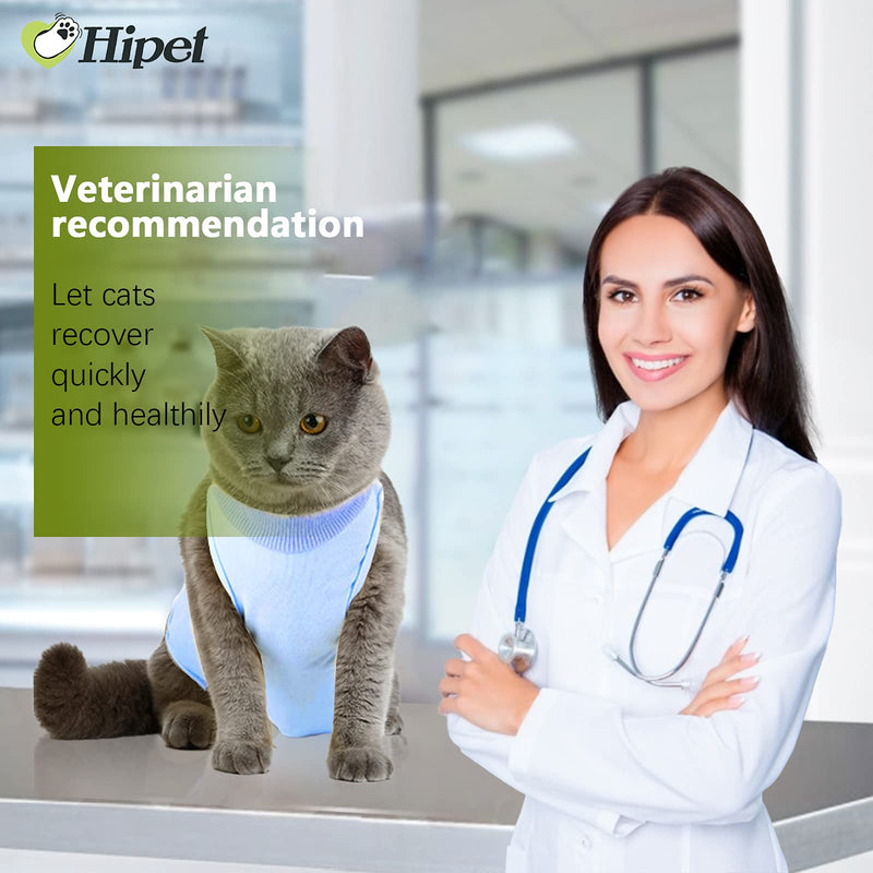 Hipet Cat Surgery Recovery Suit for Abdominal Wounds or Skin Diseases,Substitute E-Collar & Cone,Cat Onesie Anti Licking Pet Surgical Recovery Vest Shirt S Blue - PawsPlanet Australia