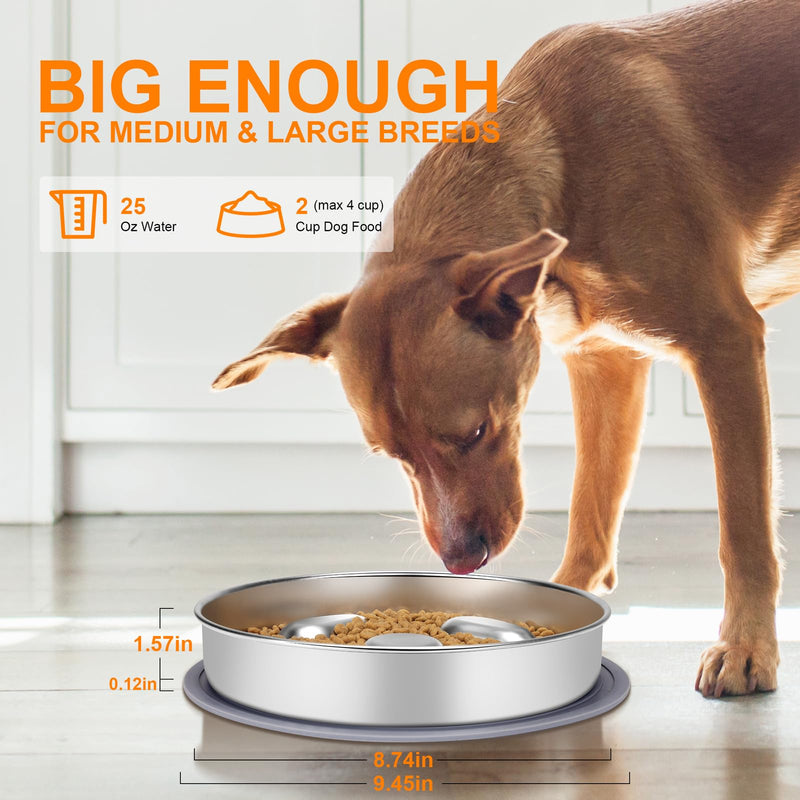 ACEONE Slow Feeder Dog Bowl, Stainless Steel Slow Feed with Non-Slip Silicone Mat, Metal Slow Feeding Pet Bowl for Medium Large Breeds - PawsPlanet Australia