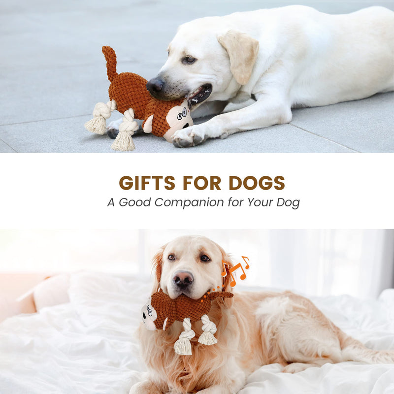 IOKHEIRA dog toy, cuddly toy dog, squeaky dog toys with crinkle paper, filled dog toy for large, medium and small dogs, cream ocher monkey - PawsPlanet Australia