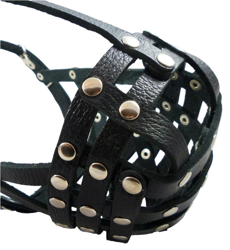 [Australia] - Secure Leather Mesh Basket Dog Muzzle #14 Black - Boxer, English Bulldog (Circumference 13", Snout Length 3") 